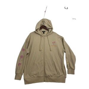Forever 21 Mens XL Beige Pacific Paradise Baja California Zip Up Graphic Hoodie